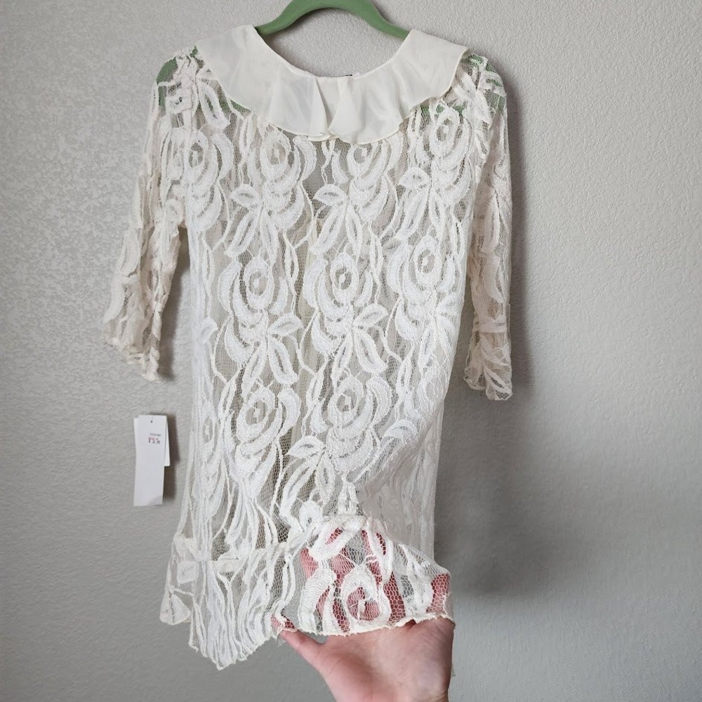 JODY CALIFORNIA Lace Ruffle Cardigan Sheer Tie Front Top White M NEW - Picture 3 of 10